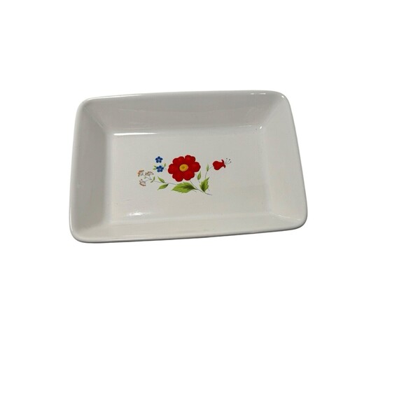 White W/ Floral Print Vintage Casserole Bake Serving Dish Japan- Fast Shipping - Picture 2 of 12